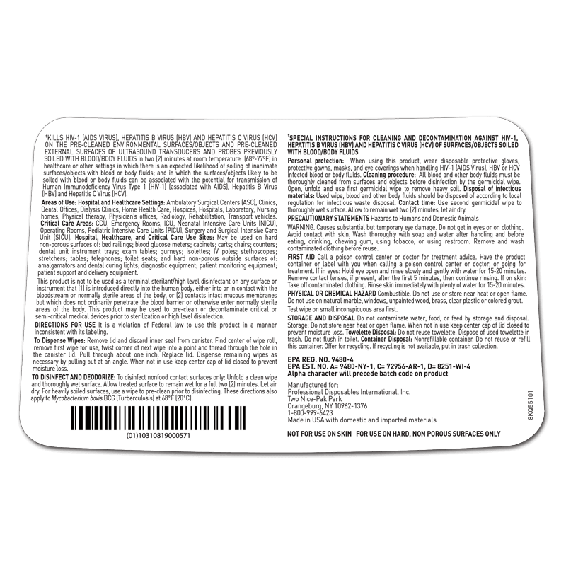 thumbnail image 2 of PDI Sani-Cloth Prime Germicidal Wipes – 65 Extra Large Wipes Per Canister – Case Of 6 – EPA 9480-12, Made In USA 2 of 3