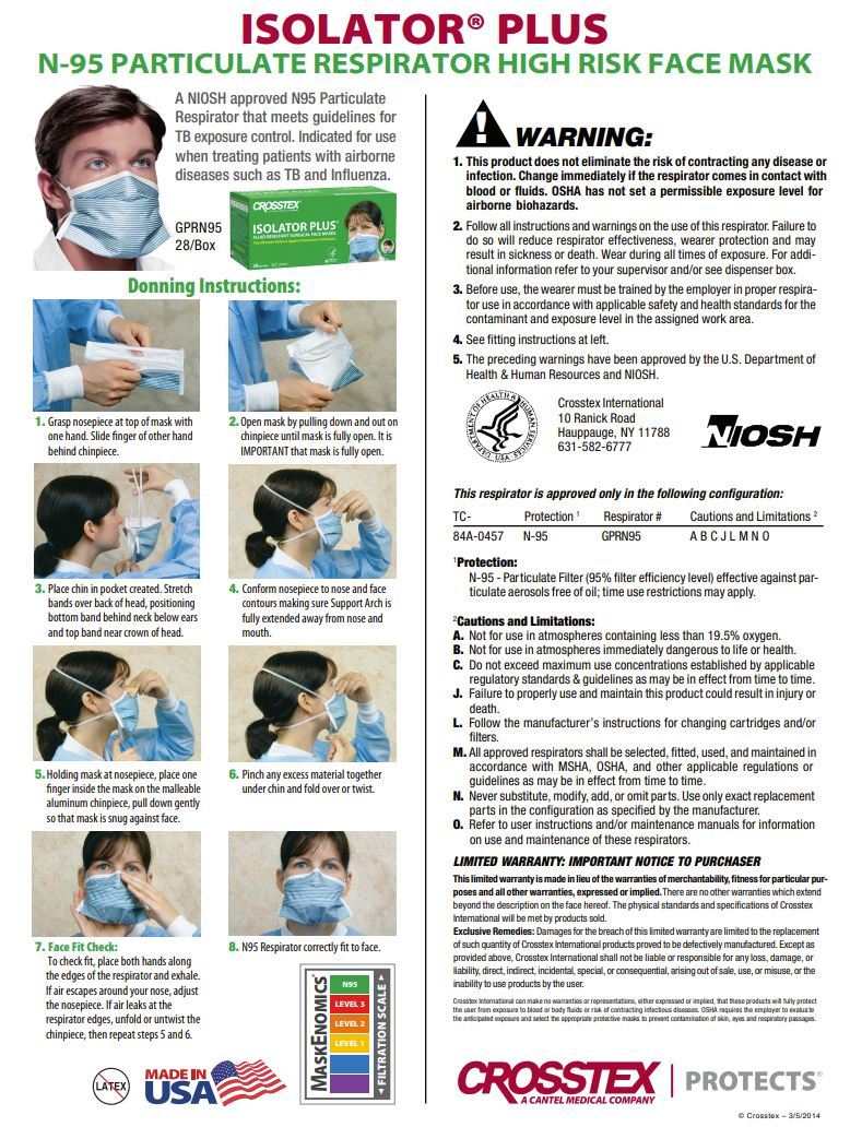 Crosstex N95 Isolator Plus Surgical Respirator - 28/box - Primo Dental Products