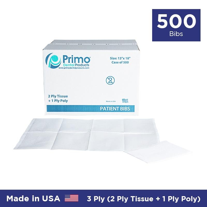 Dental Bibs Made In USA (500 Bibs Per Case) Primo Dental Products