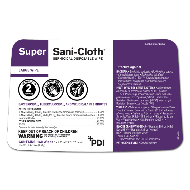 PDI Super Sani-Cloth Surface Disinfectant Wipes (160 Count Canister) - Primo Dental Products